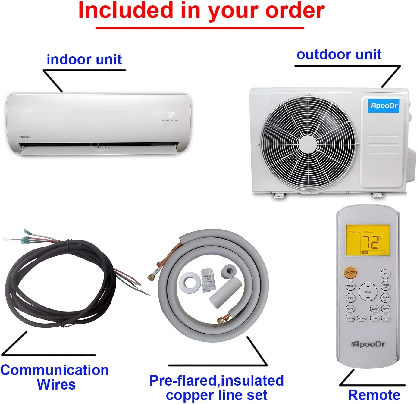 12000 BTU Mini Split Air Conditioner Ductless Inverter System 17.4 SEER2 with Heat Pump 110V 1 Ton,with Installation Kit