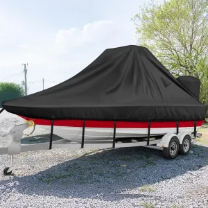 1200D Wake Tower Boat Cover,Heavy Duty Waterproof Wakeboard Boat Cover with Adjustable Metal Buckle,Fits 25ft - 27ft V-Hull Boats with Ski/Wakeboard Tower,Black