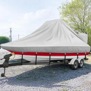 1200D Wake Tower Boat Cover,Heavy Duty Waterproof Wakeboard Boat Cover with Adjustable Metal Buckle,Fits 25ft - 27ft V-Hull Boats with Ski/Wakeboard Tower,Gray