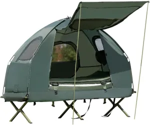 2-Person Camping Tent Cot, Folding Off Ground Elevated Tent with Air Mattress & Sleeping Bag, Outdoor Portable Elevated Camping Tent with Carry Bag,All in One Foldable Camping Bed Tent for 2