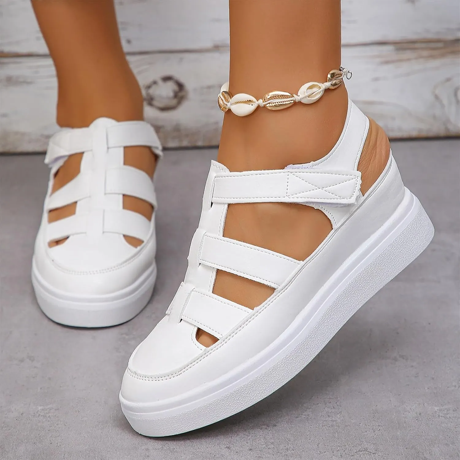 2024 Summer Women's Wedge Heel Thick Sole With Elevated Hollow Out Fashion Sports Sandals Rose Dress Sandals for Women