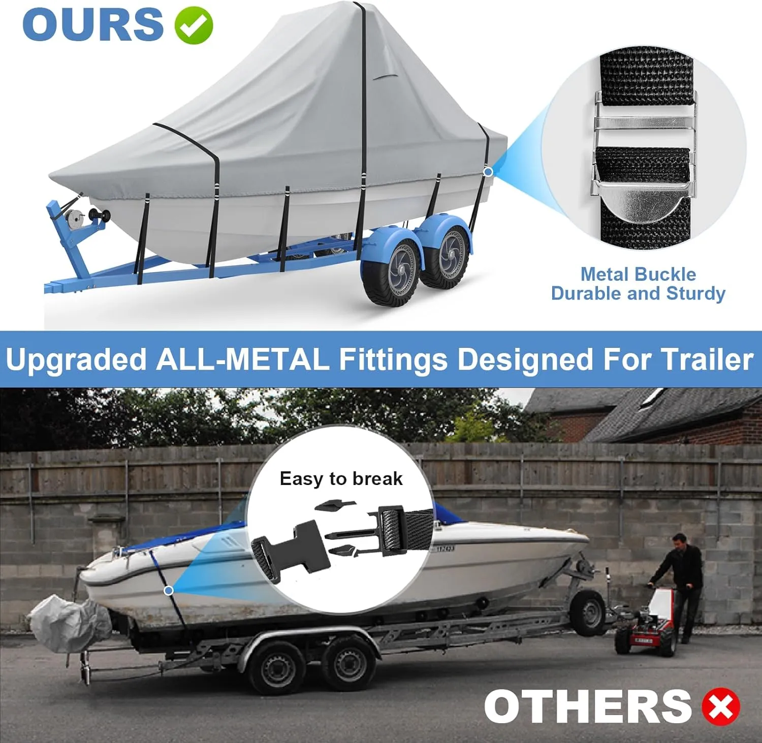 25' - 27' Wide Bow 900D Wake Tower Boat Cover, Cover The Ski/Wakeboard Tower and Boat, Metal Fittings Waterproof Breathing Tear and UV-Resistant,Fits 25ft - 27ft Wide Boats with Ski/Wakeboard Tower
