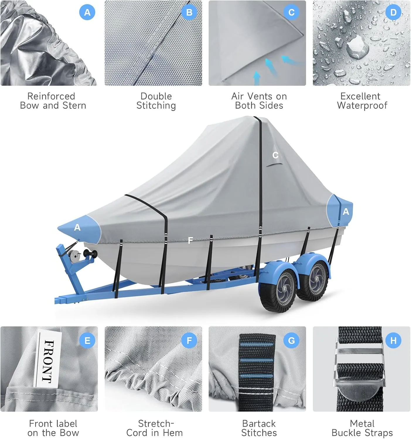 25' - 27' Wide Bow 900D Wake Tower Boat Cover, Cover The Ski/Wakeboard Tower and Boat, Metal Fittings Waterproof Breathing Tear and UV-Resistant,Fits 25ft - 27ft Wide Boats with Ski/Wakeboard Tower
