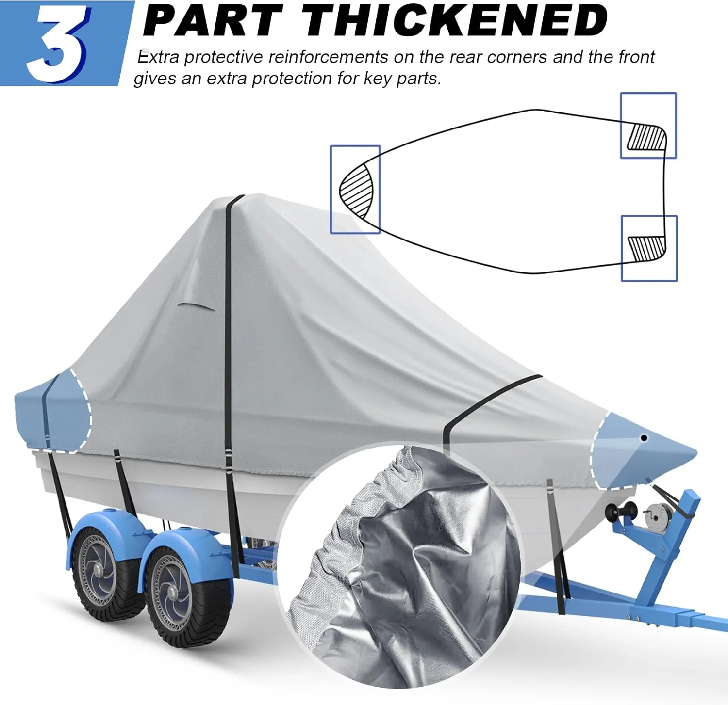 25' - 27' Wide Bow 900D Wake Tower Boat Cover, Cover The Ski/Wakeboard Tower and Boat, Metal Fittings Waterproof Breathing Tear and UV-Resistant,Fits 25ft - 27ft Wide Boats with Ski/Wakeboard Tower