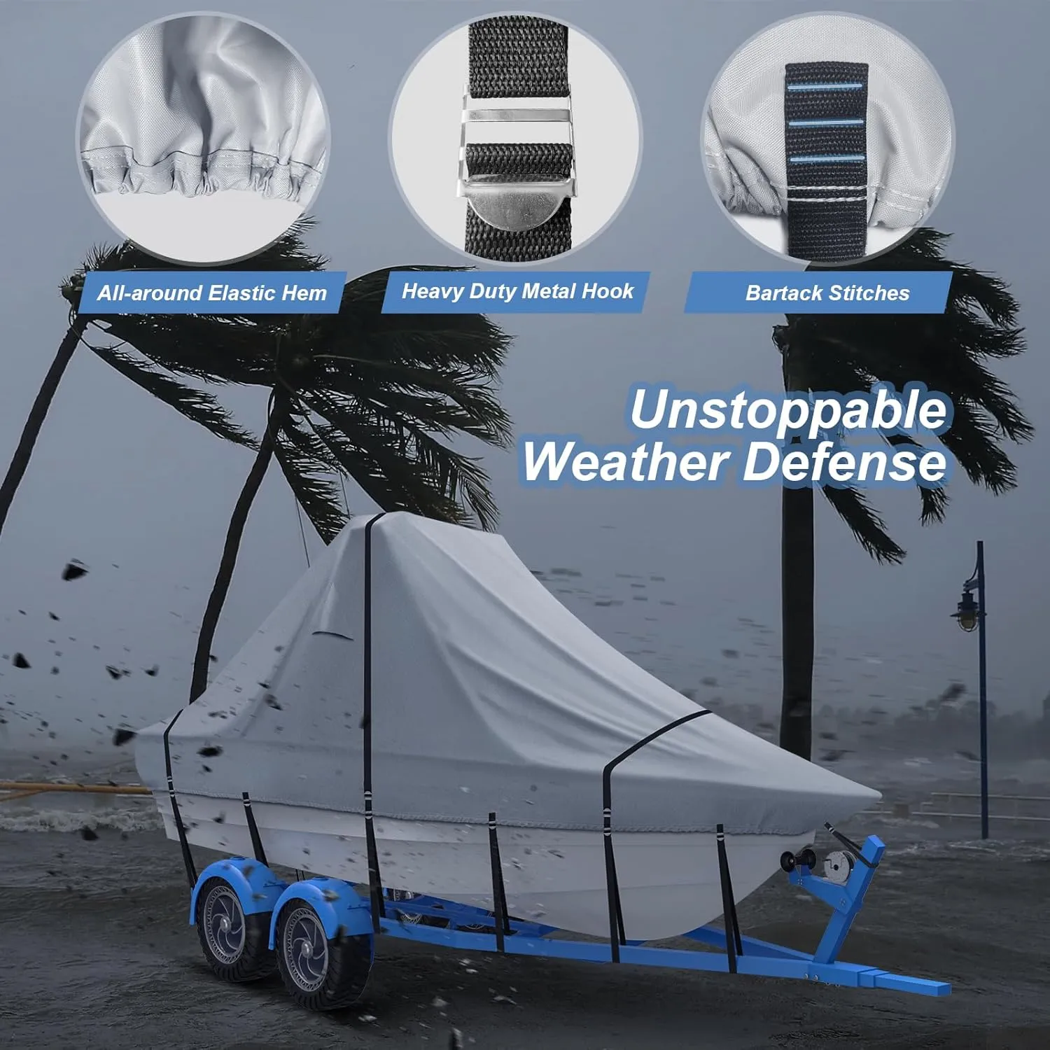 25' - 27' Wide Bow 900D Wake Tower Boat Cover, Cover The Ski/Wakeboard Tower and Boat, Metal Fittings Waterproof Breathing Tear and UV-Resistant,Fits 25ft - 27ft Wide Boats with Ski/Wakeboard Tower