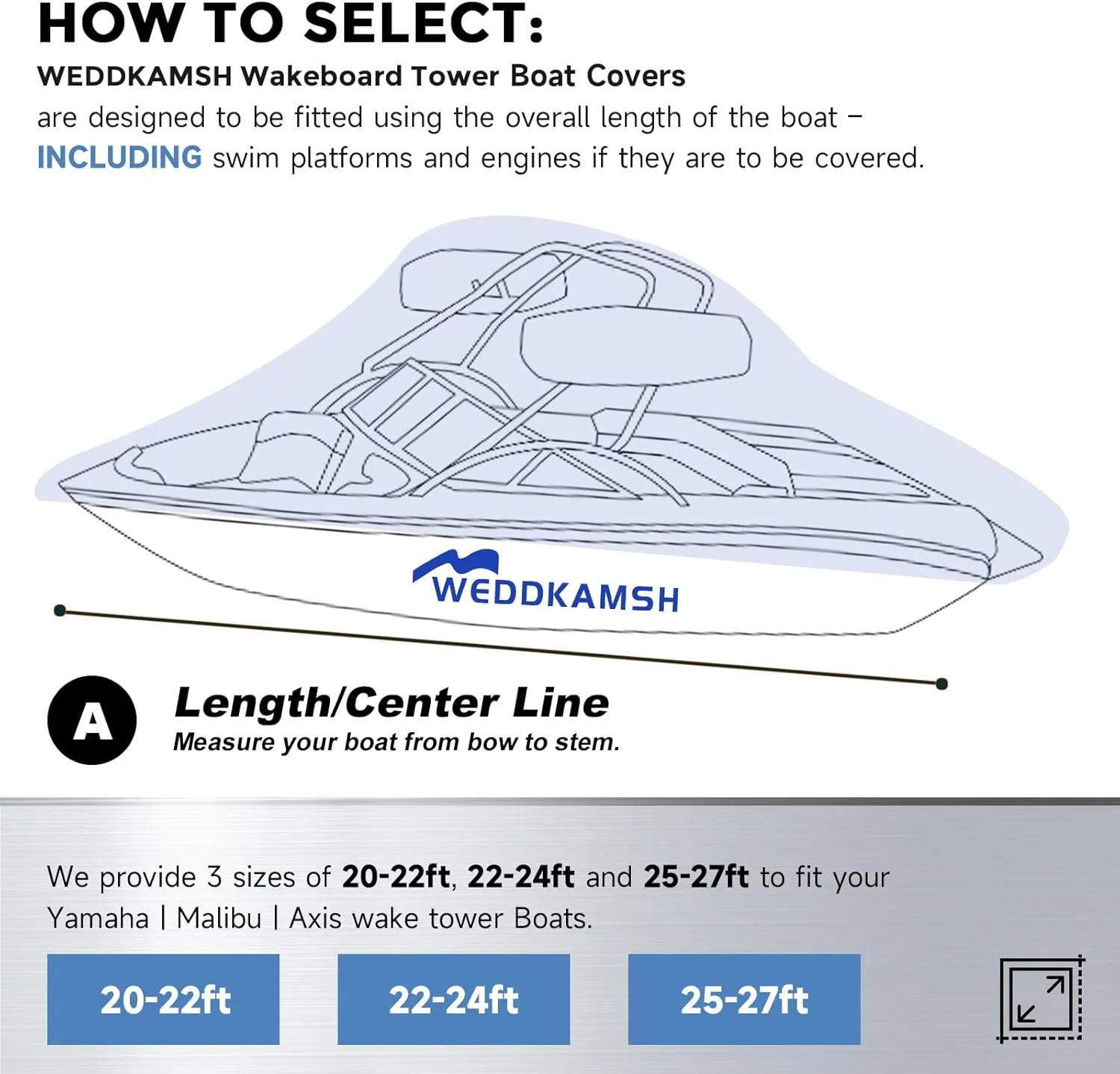 25' - 27' Wide Bow 900D Wake Tower Boat Cover, Cover The Ski/Wakeboard Tower and Boat, Metal Fittings Waterproof Breathing Tear and UV-Resistant,Fits 25ft - 27ft Wide Boats with Ski/Wakeboard Tower