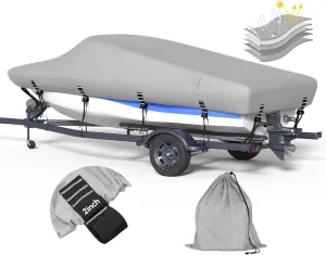 5-ply 1200D Boat Cover with Storage Bag & Widened Straps for Trailering & Mooring Fits 17-19ft Bass Boat, V-Hull, Tri-Hull Runabout Pro-Style Fishing Boat - Waterproof Anti-uv and Breathable