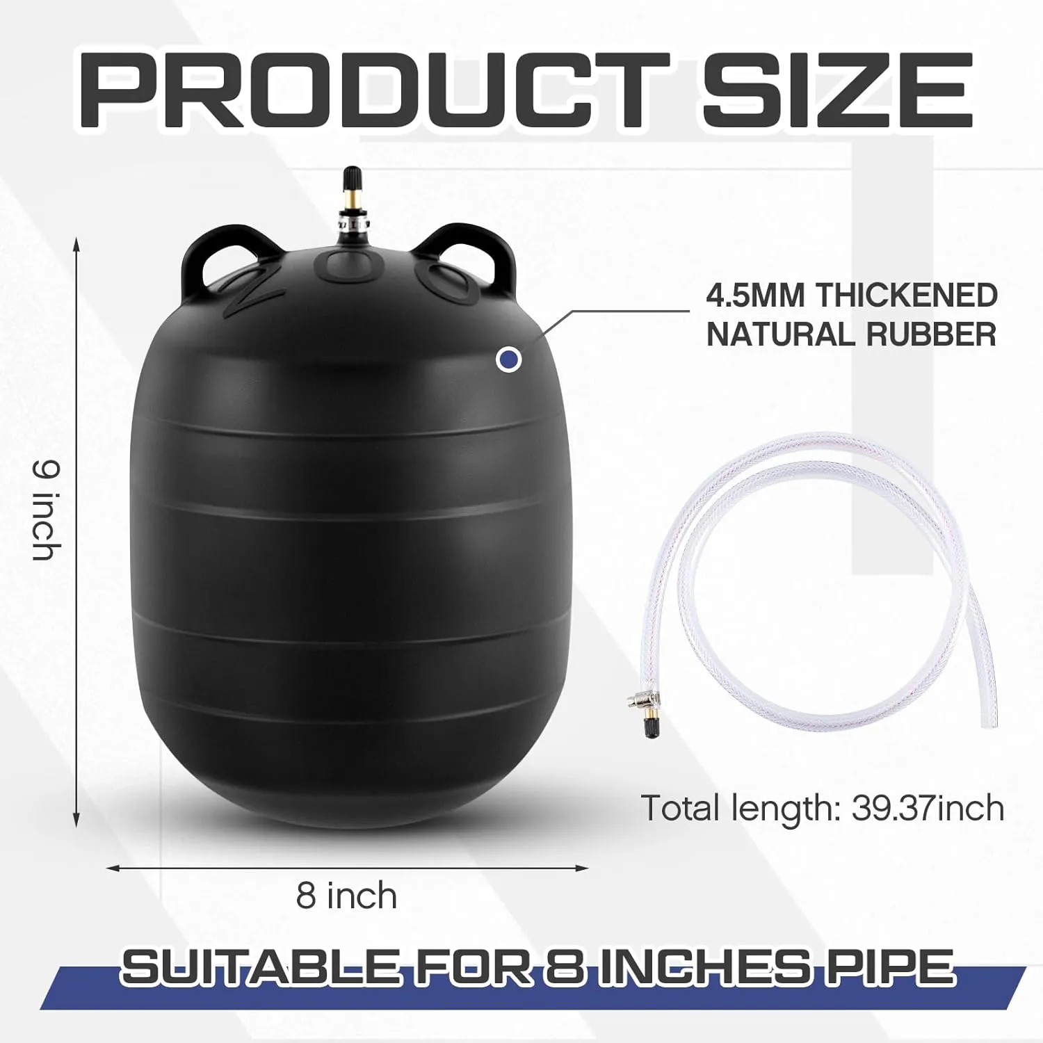 8 Inch Inflatable Pipe Plug Sewer Test Plug with 39.37 Extension Hose Rubber Plumbing Test Balloon for Sewage Pipeline Inspection