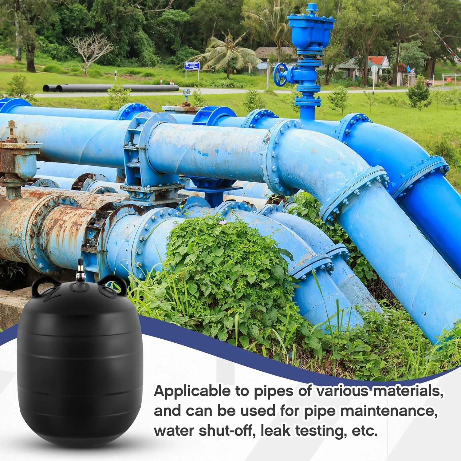 8 Inch Inflatable Pipe Plug Sewer Test Plug with 39.37 Extension Hose Rubber Plumbing Test Balloon for Sewage Pipeline Inspection