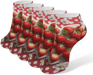 A Plate of Strawberries Ankle Socks for Men & Women, 5 Pairs Breathable Soft Low Cut Socks, Stretch Sweat Wicking Sox