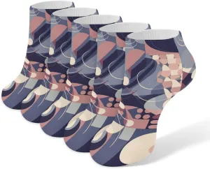 Abstract Geometric Lines Ankle Socks for Men & Women, 5 Pairs Breathable Soft Low Cut Socks, Stretch Sweat Wicking Sox
