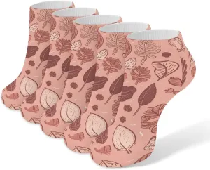 Acorn Leaf Pattern Ankle Socks for Men & Women, 5 Pairs Breathable Soft Low Cut Socks, Stretch Sweat Wicking Sox