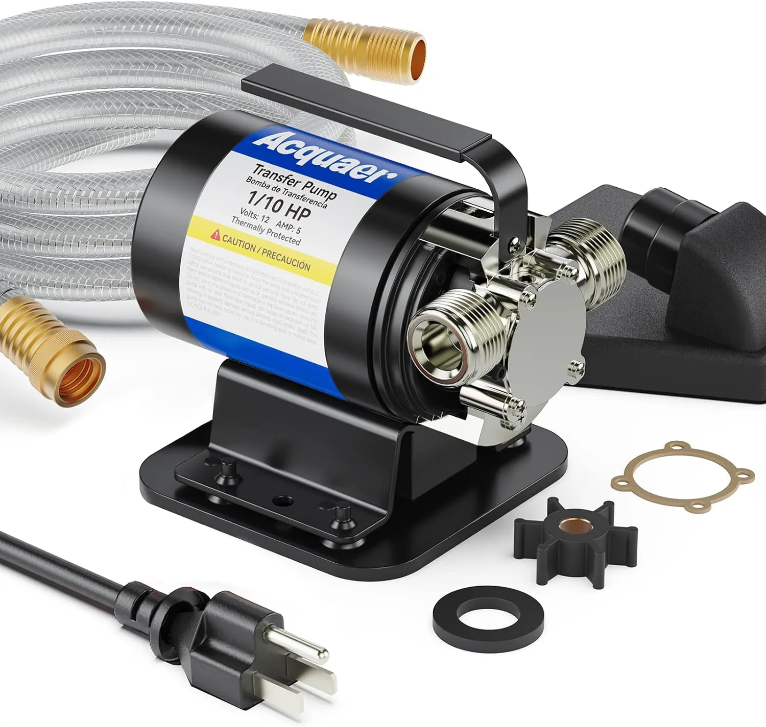 Acquaer Portable Electric Utility Water Transfer Pump 115V 1/10 HP with Suction Hose Kit, Low Suction Water Removal for Water Beds, Pools, Rain Barrel, Aquariums