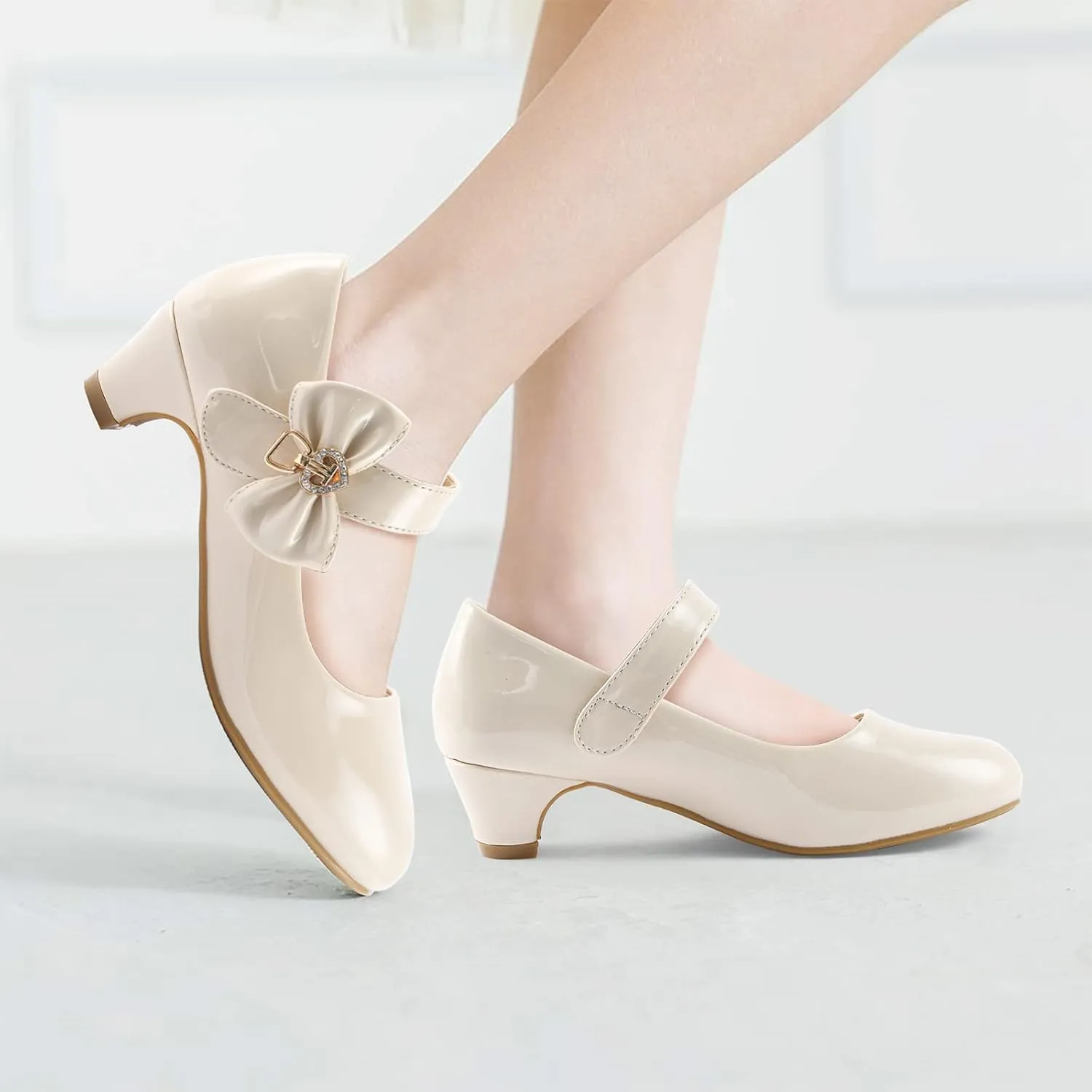 ADAMUMU Girls Low Heel Shoes PU Dress Shoes for Wedding(Little Big Kids)