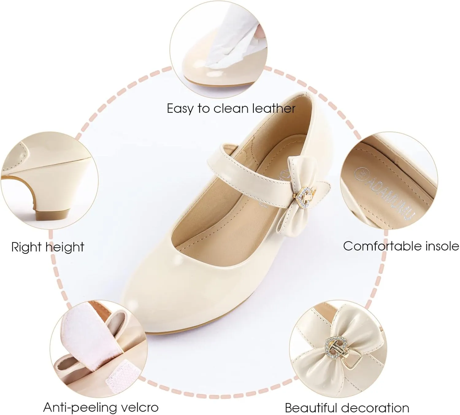 ADAMUMU Girls Low Heel Shoes PU Dress Shoes for Wedding(Little Big Kids)