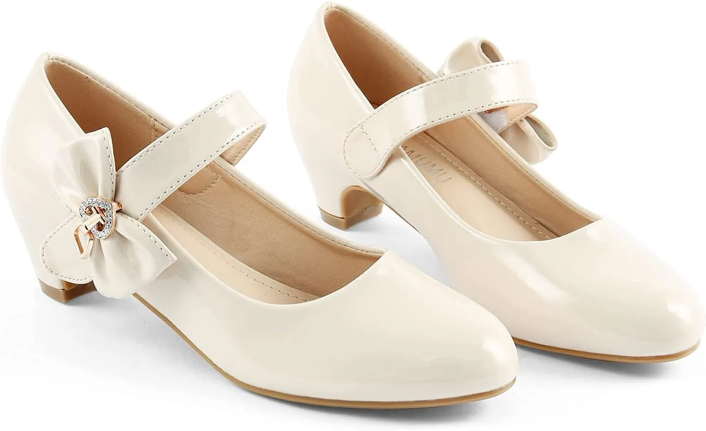 ADAMUMU Girls Low Heel Shoes PU Dress Shoes for Wedding(Little Big Kids)
