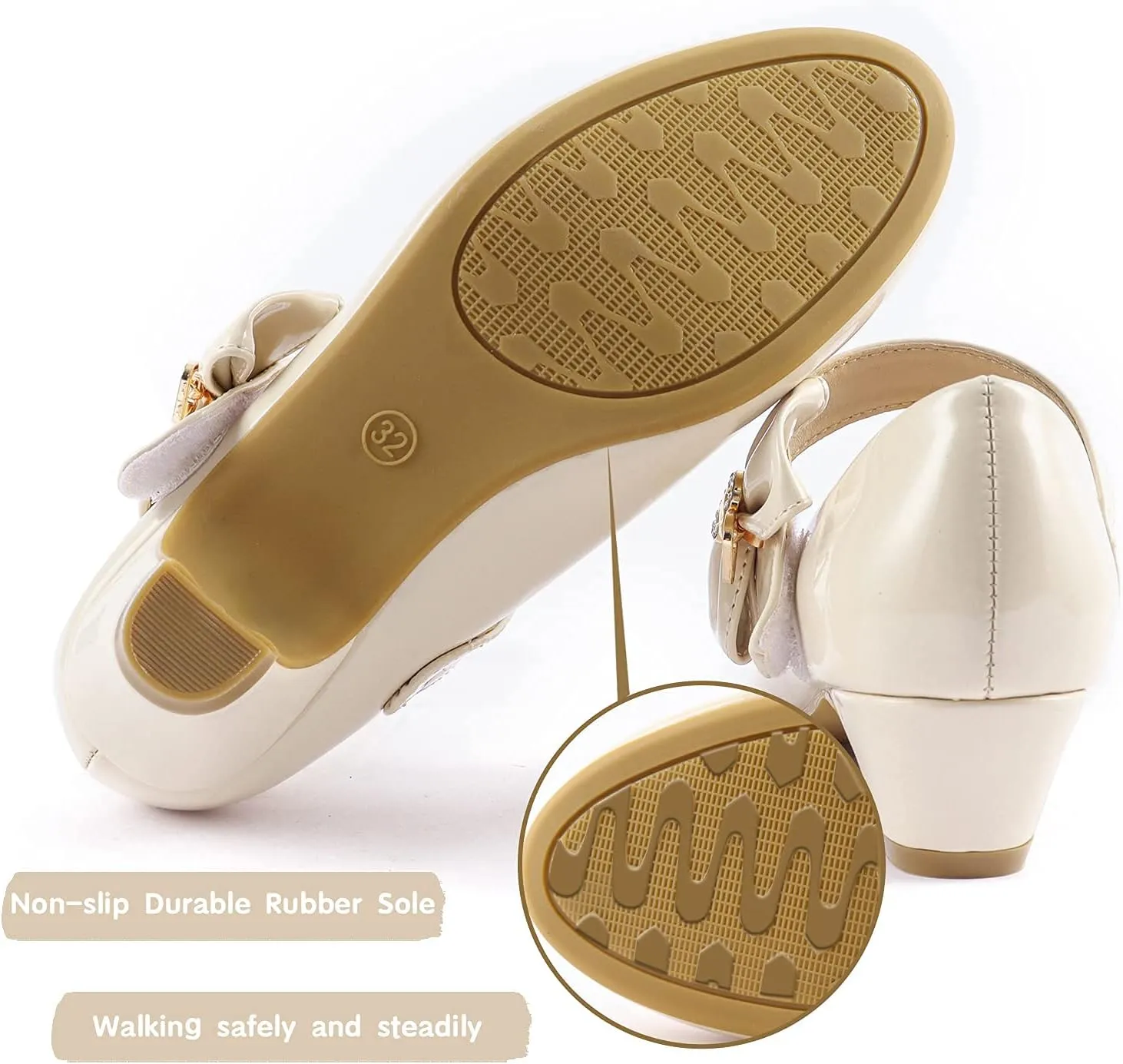 ADAMUMU Girls Low Heel Shoes PU Dress Shoes for Wedding(Little Big Kids)