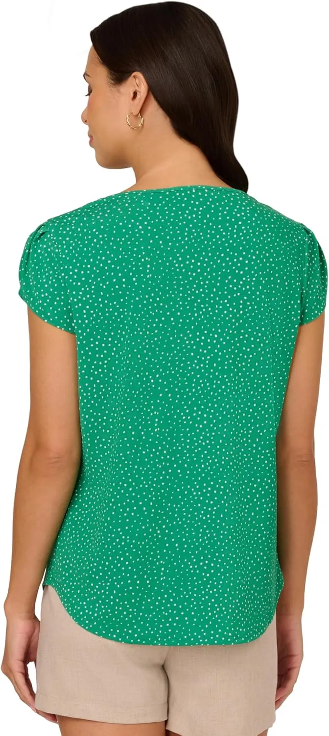 Adrianna Papell Women's Printed Petal Sleeve Knit Top