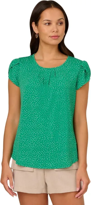 Adrianna Papell Women's Printed Petal Sleeve Knit Top