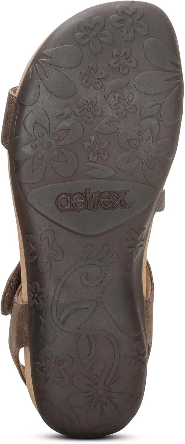 Aetrex Women's Jess Orthopedic Adjustable Quarter Strap Sandals - Comfort Memory Foam Fashion Flat Womens Sandals with Arch Support