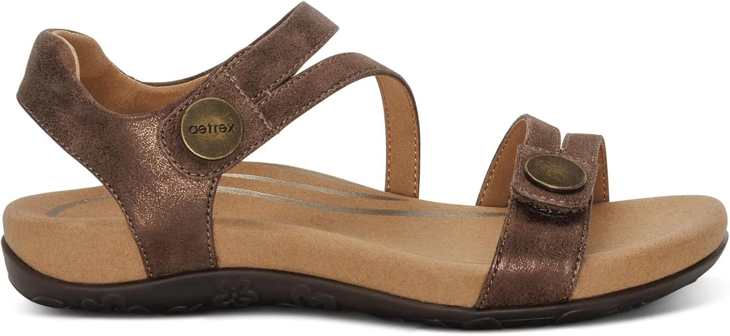 Aetrex Women's Jess Orthopedic Adjustable Quarter Strap Sandals - Comfort Memory Foam Fashion Flat Womens Sandals with Arch Support