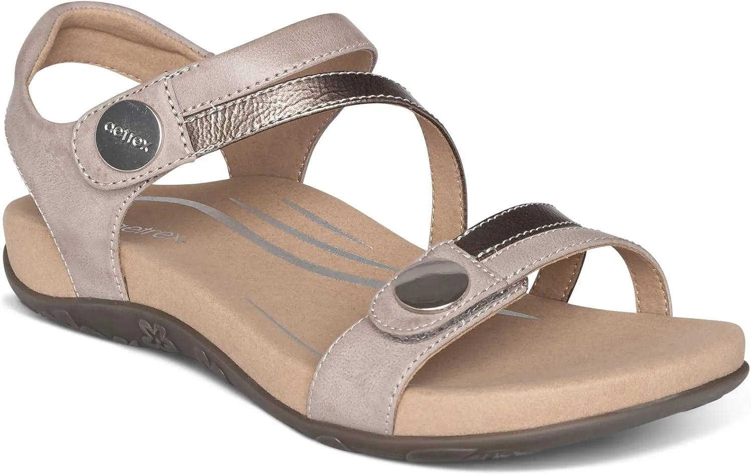 Aetrex Women's Jess Orthopedic Adjustable Quarter Strap Sandals - Comfort Memory Foam Fashion Flat Womens Sandals with Arch Support
