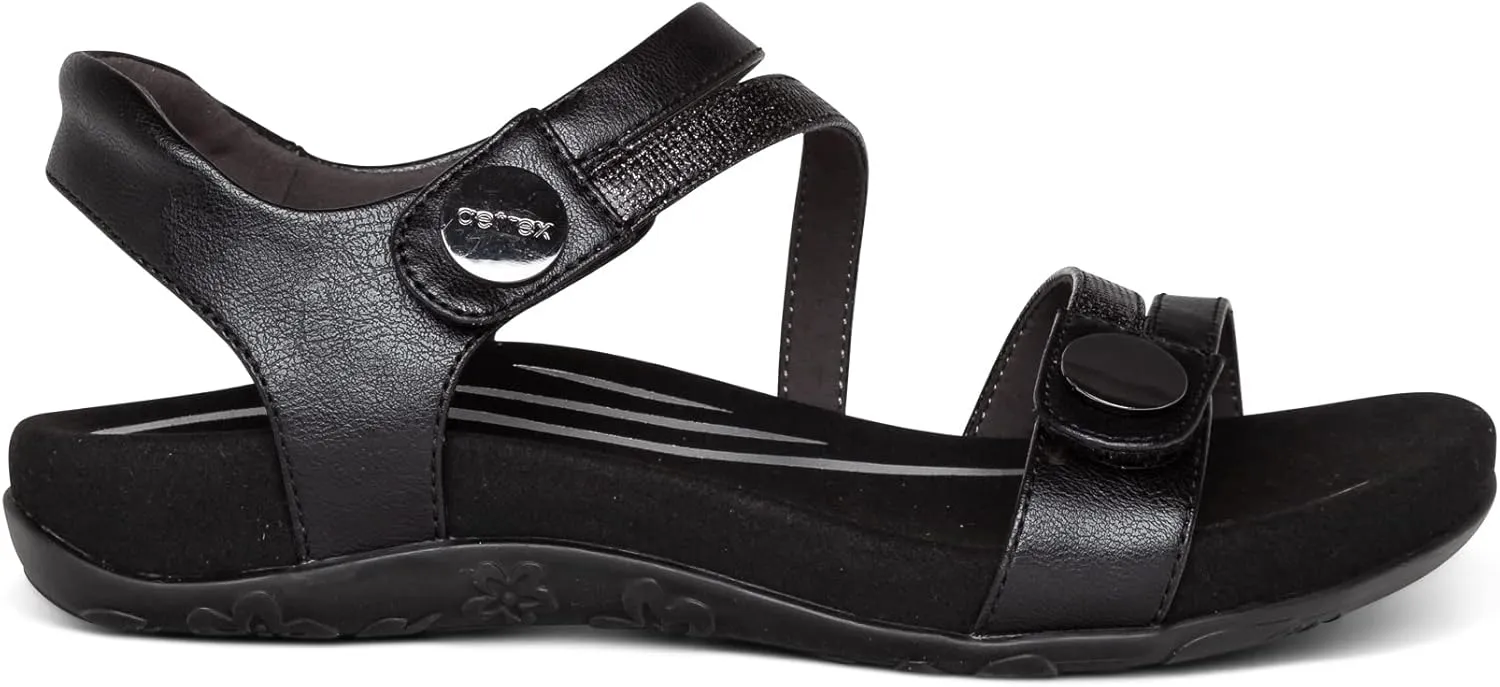 Aetrex Women's Jess Orthopedic Adjustable Quarter Strap Sandals - Comfort Memory Foam Fashion Flat Womens Sandals with Arch Support