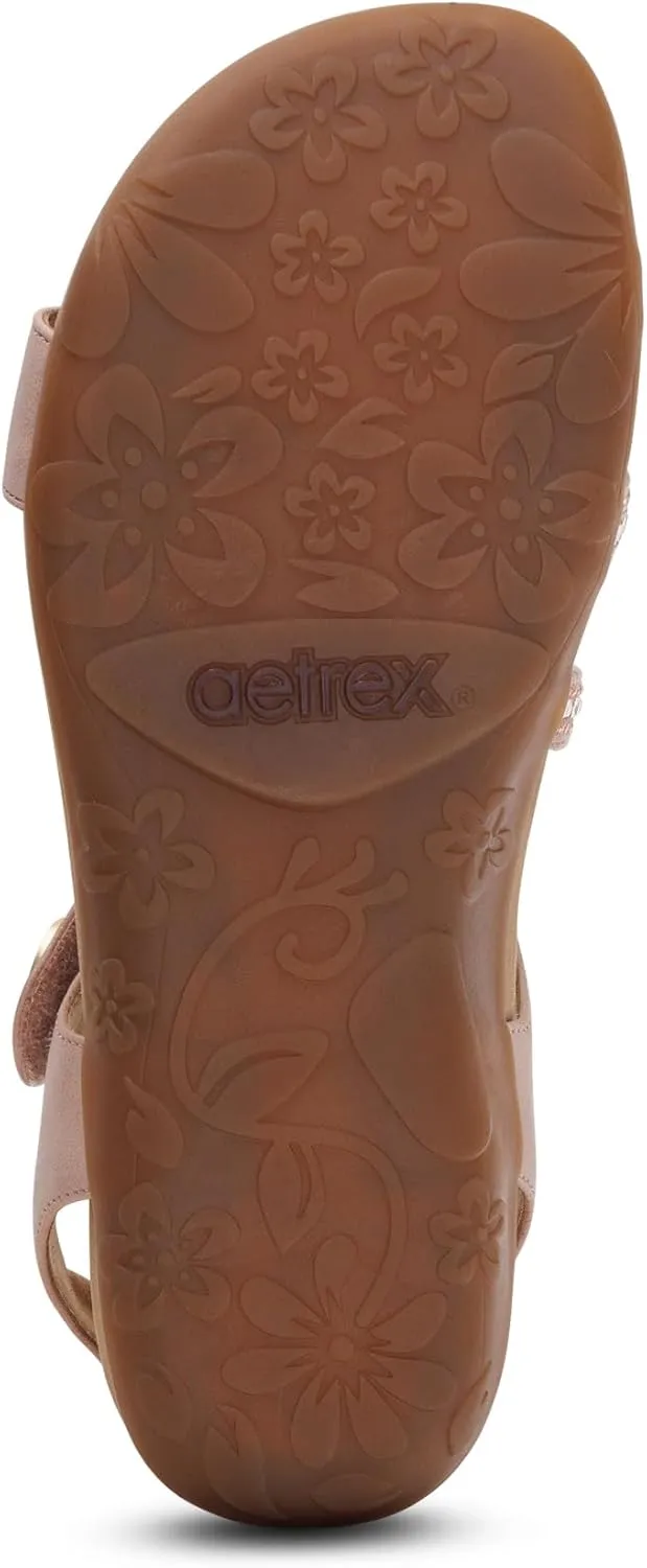 Aetrex Women's Jess Orthopedic Adjustable Quarter Strap Sandals - Comfort Memory Foam Fashion Flat Womens Sandals with Arch Support