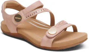 Aetrex Women's Jess Orthopedic Adjustable Quarter Strap Sandals - Comfort Memory Foam Fashion Flat Womens Sandals with Arch Support