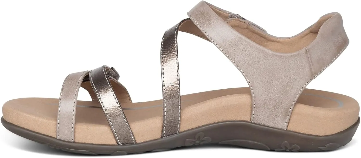 Aetrex Women's Jess Orthopedic Adjustable Quarter Strap Sandals - Comfort Memory Foam Fashion Flat Womens Sandals with Arch Support