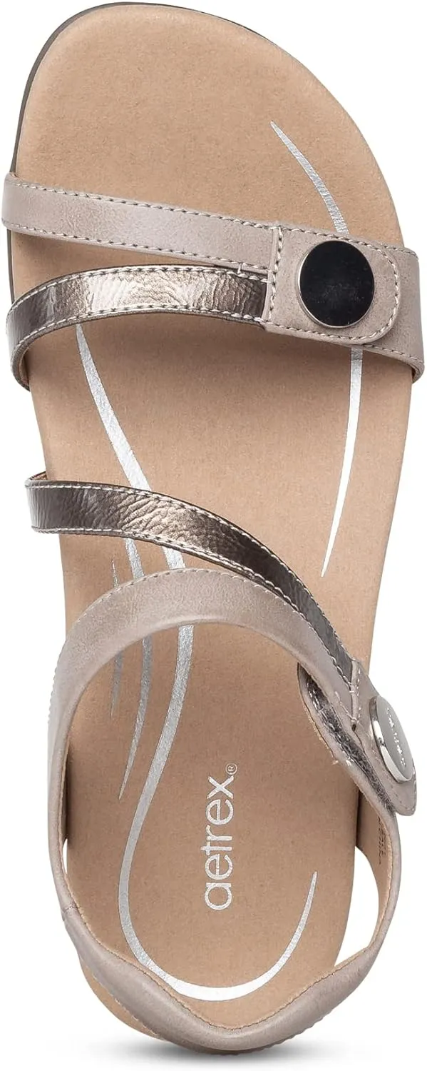Aetrex Women's Jess Orthopedic Adjustable Quarter Strap Sandals - Comfort Memory Foam Fashion Flat Womens Sandals with Arch Support