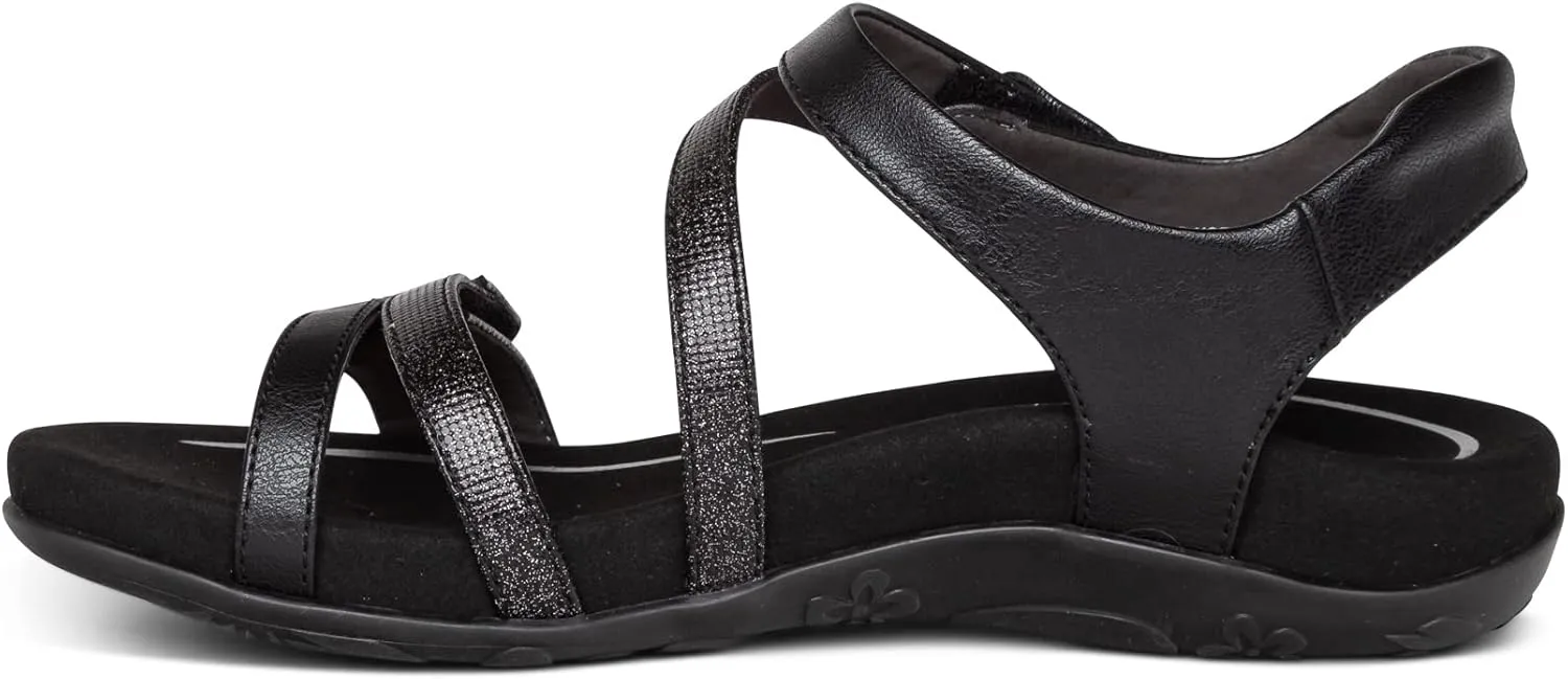 Aetrex Women's Jess Orthopedic Adjustable Quarter Strap Sandals - Comfort Memory Foam Fashion Flat Womens Sandals with Arch Support