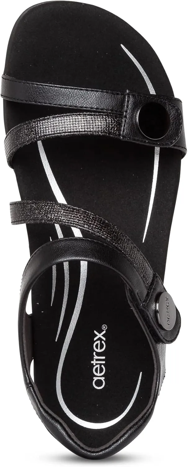 Aetrex Women's Jess Orthopedic Adjustable Quarter Strap Sandals - Comfort Memory Foam Fashion Flat Womens Sandals with Arch Support