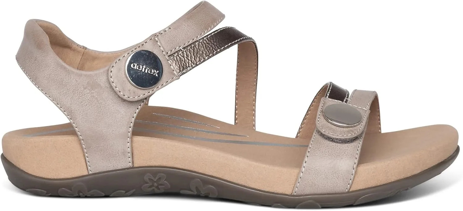 Aetrex Women's Jess Orthopedic Adjustable Quarter Strap Sandals - Comfort Memory Foam Fashion Flat Womens Sandals with Arch Support