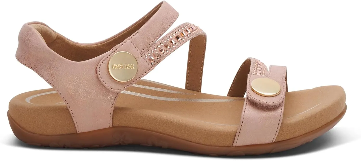 Aetrex Women's Jess Orthopedic Adjustable Quarter Strap Sandals - Comfort Memory Foam Fashion Flat Womens Sandals with Arch Support