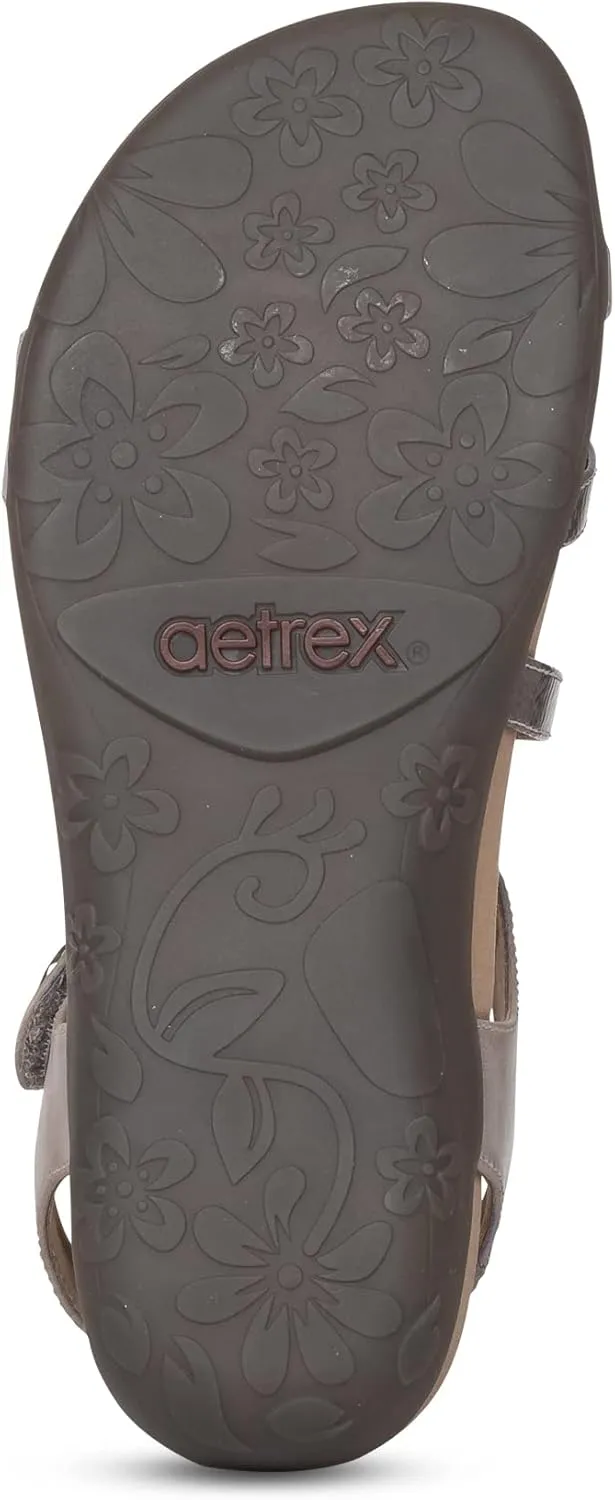 Aetrex Women's Jess Orthopedic Adjustable Quarter Strap Sandals - Comfort Memory Foam Fashion Flat Womens Sandals with Arch Support