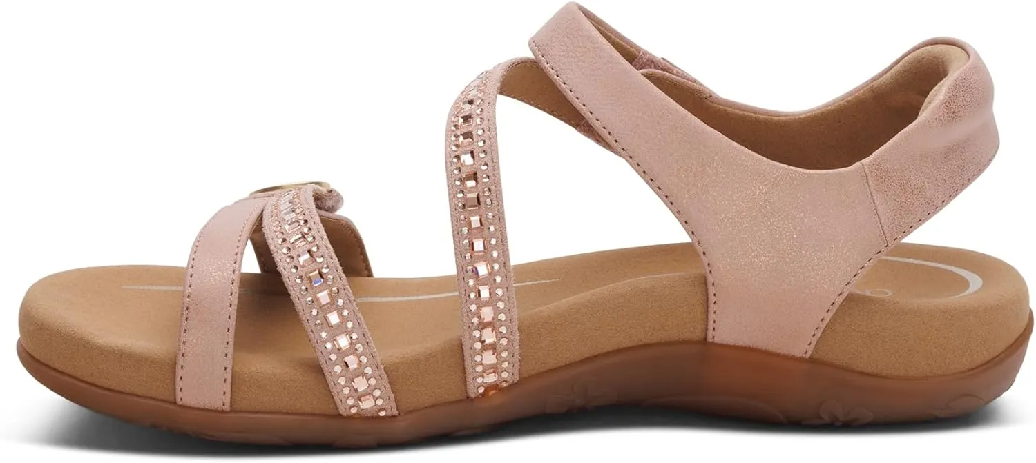 Aetrex Women's Jess Orthopedic Adjustable Quarter Strap Sandals - Comfort Memory Foam Fashion Flat Womens Sandals with Arch Support