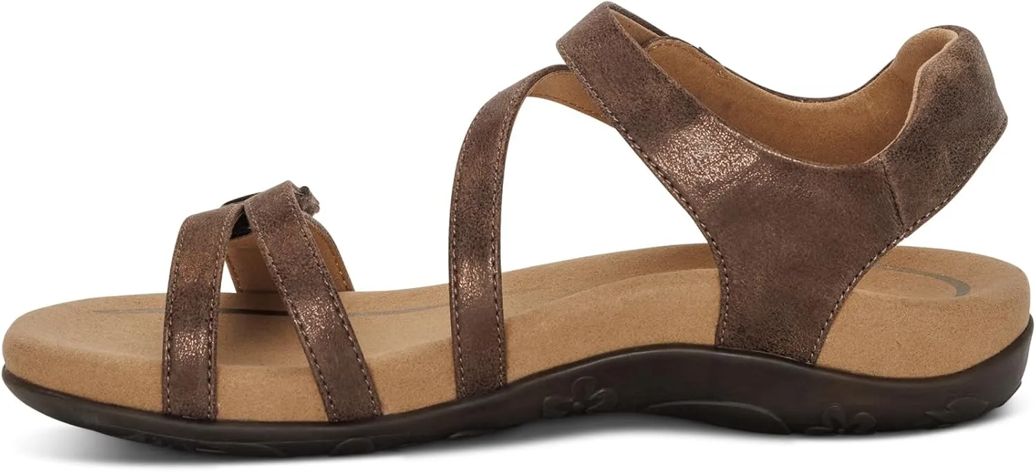 Aetrex Women's Jess Orthopedic Adjustable Quarter Strap Sandals - Comfort Memory Foam Fashion Flat Womens Sandals with Arch Support