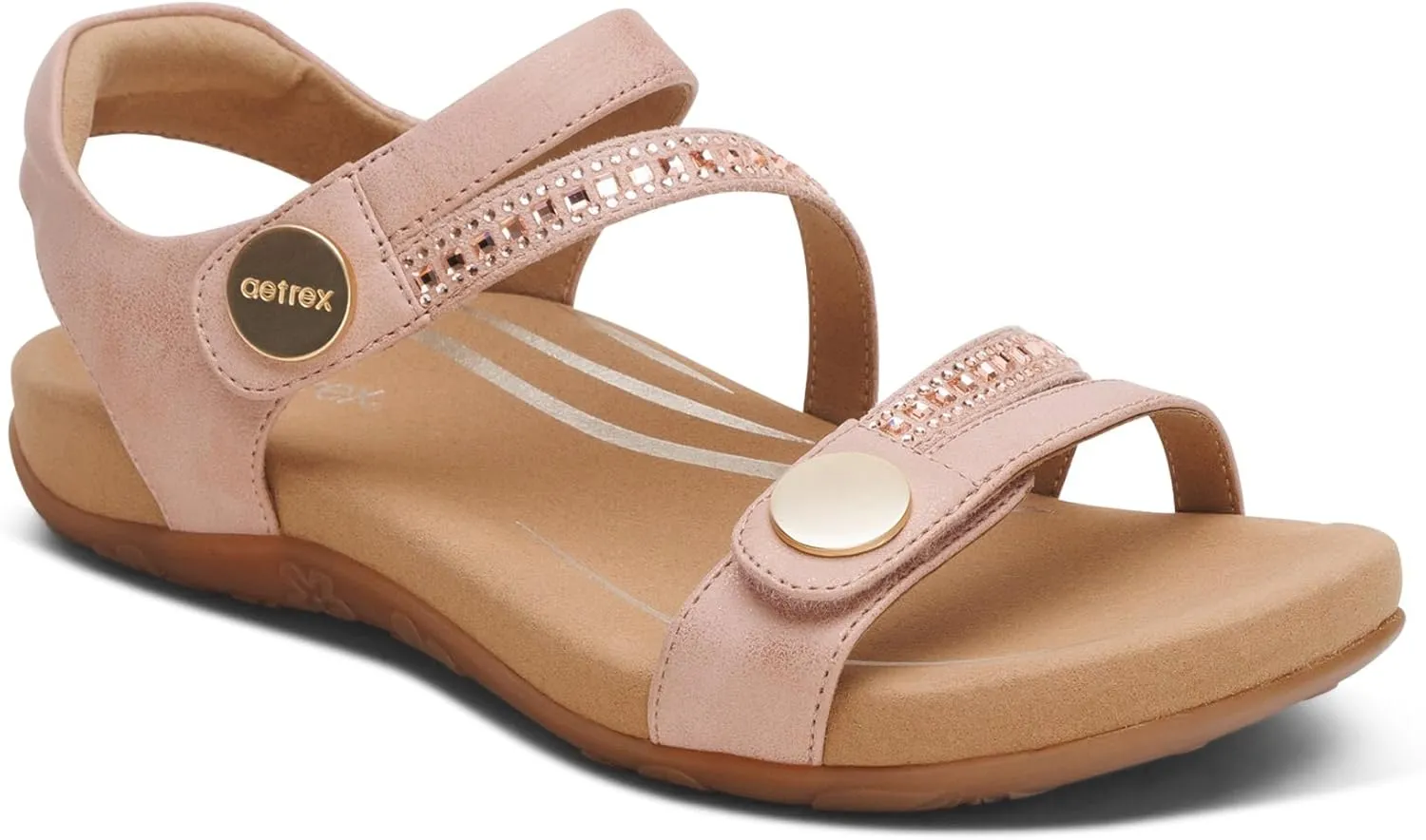 Aetrex Women's Jess Orthopedic Adjustable Quarter Strap Sandals - Comfort Memory Foam Fashion Flat Womens Sandals with Arch Support