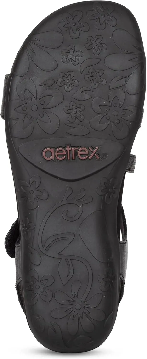 Aetrex Women's Jess Orthopedic Adjustable Quarter Strap Sandals - Comfort Memory Foam Fashion Flat Womens Sandals with Arch Support