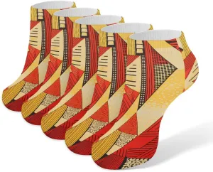 African Style Prints Ankle Socks for Men & Women, 5 Pairs Breathable Soft Low Cut Socks, Stretch Sweat Wicking Sox