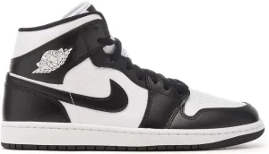 Air Jordan 1 Mid WMNS Sneakers, White/Black/White, Size 6