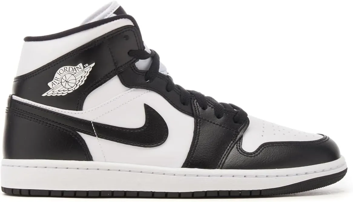 Air Jordan 1 Mid WMNS Sneakers, White/Black/White, Size 6