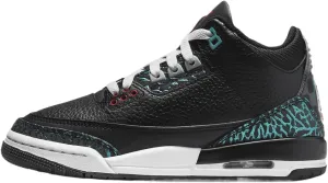 Air Jordan 3 Retro Big Kids' Shoes (FV5437-001, Black/Hyper Jade/White/Siren Red)