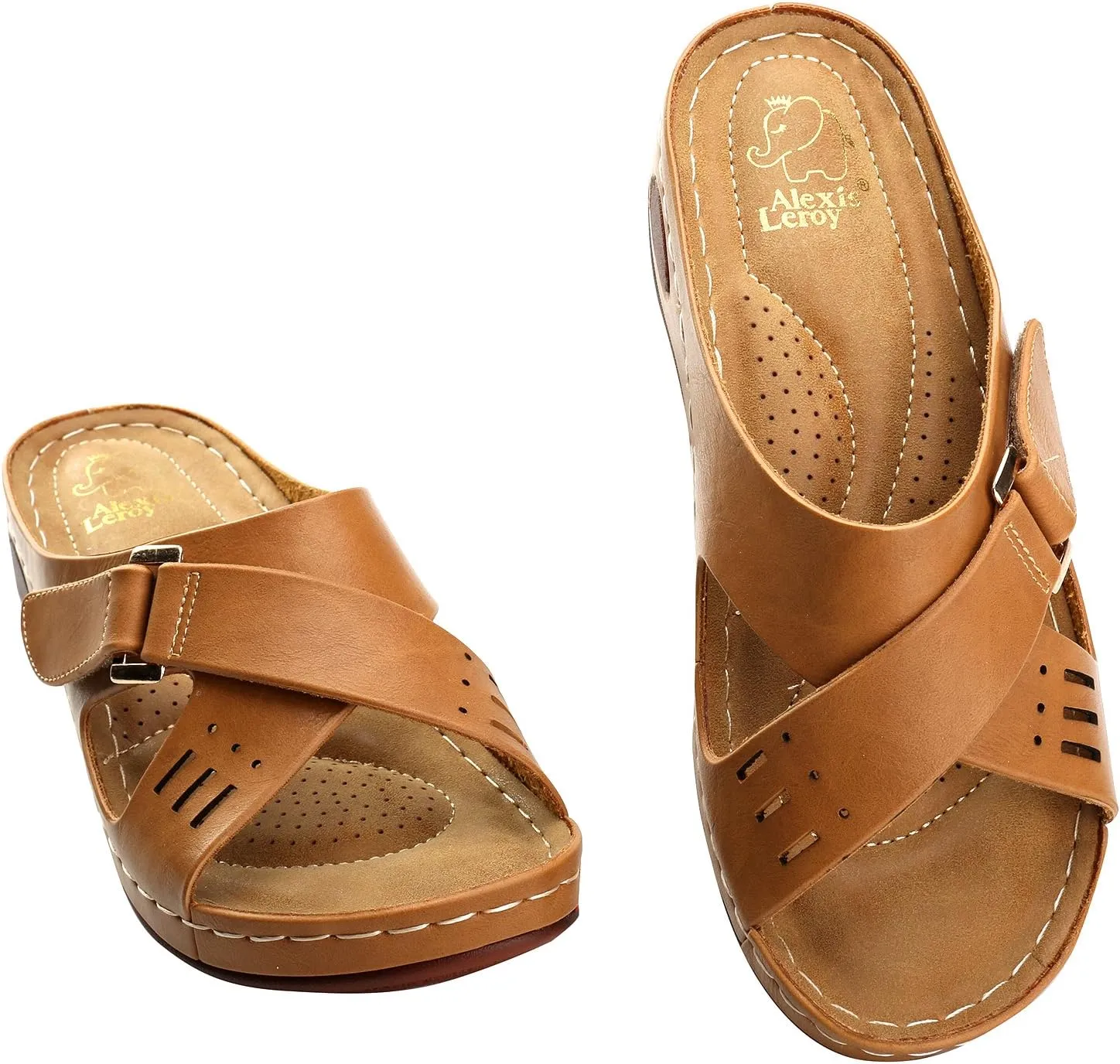 Alexis Leroy Comfortable Insole Buckle Strap Vamp Women's Wedge Sandals