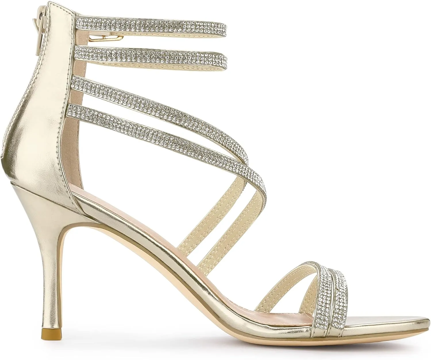 Allegra K Women's Ankle Strap Rhinestone Stiletto Heeled Sandals