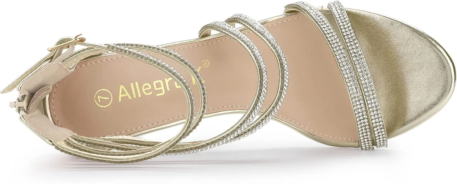 Allegra K Women's Ankle Strap Rhinestone Stiletto Heeled Sandals