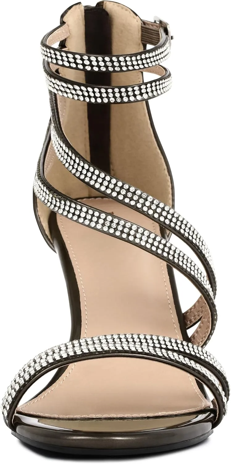 Allegra K Women's Ankle Strap Rhinestone Stiletto Heeled Sandals