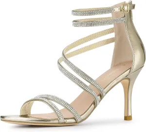 Allegra K Women's Ankle Strap Rhinestone Stiletto Heeled Sandals