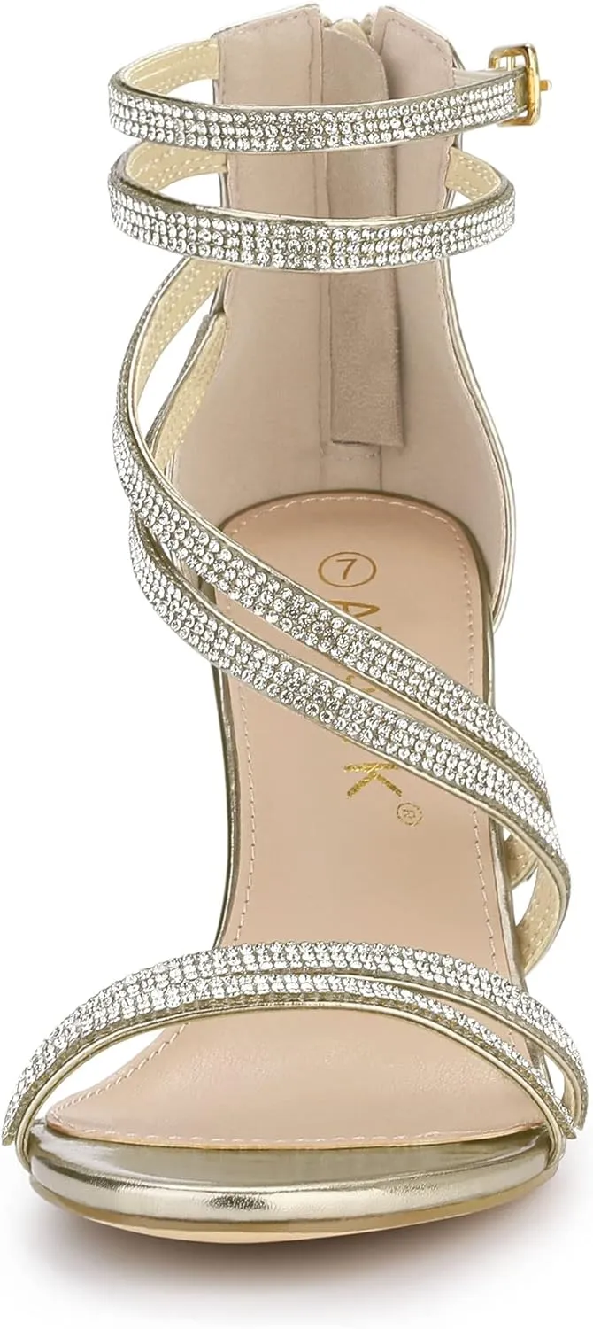 Allegra K Women's Ankle Strap Rhinestone Stiletto Heeled Sandals